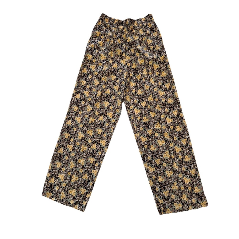 Vintage 90s Women's Rayon Pants Sz MED Pull On Cottagecore Floral Elastic Waist